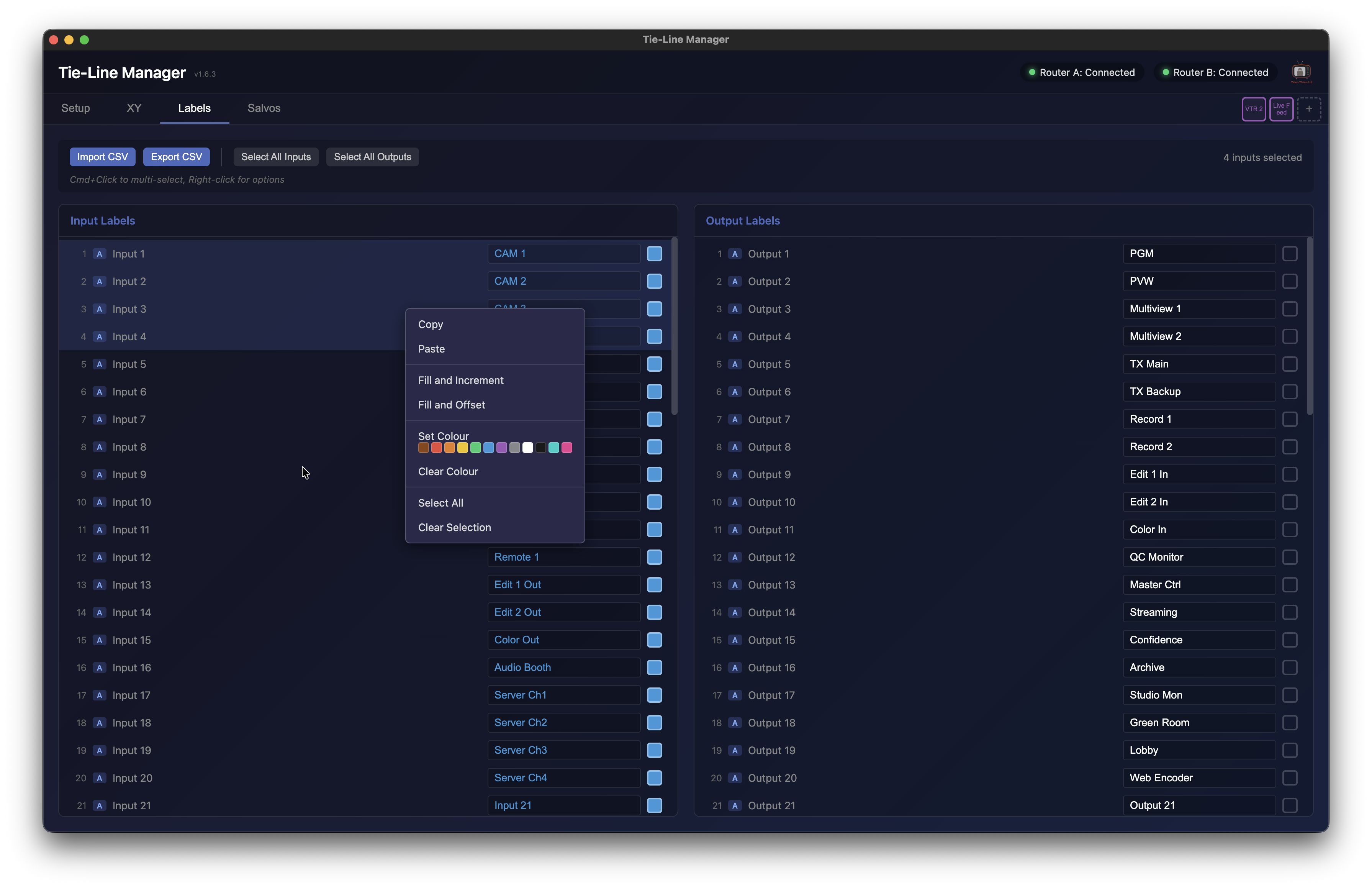Label editor with colour coding