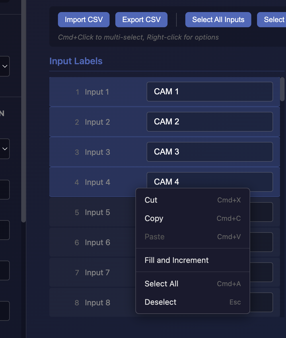 Labels with context menu